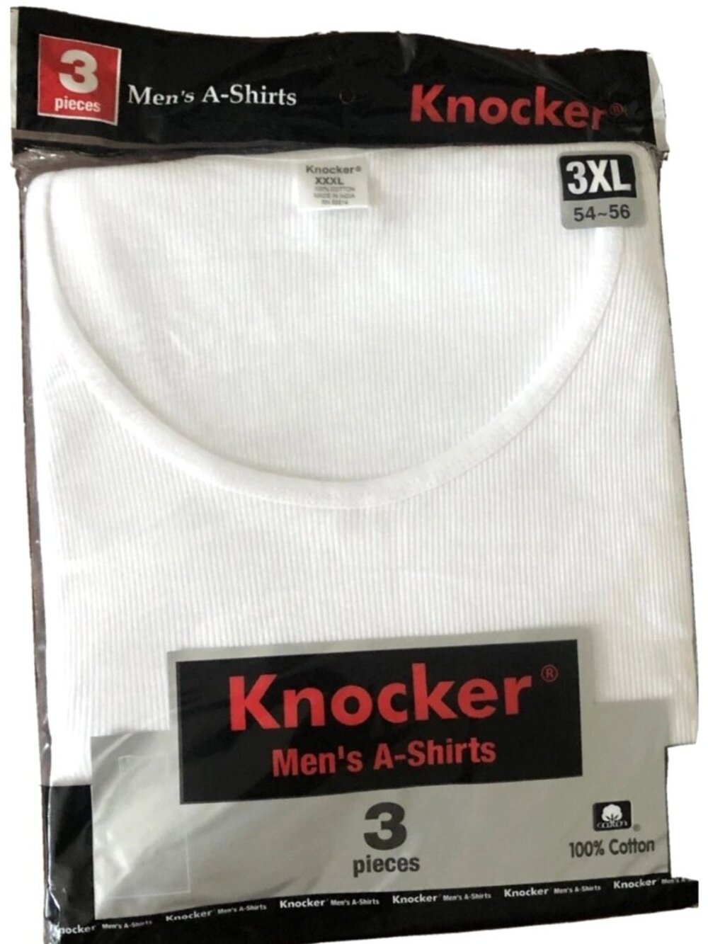 Knocker Mens 3-Pack White A-Shirts 100% Cotton Sz 3XL 54-56 Pre-Shrunk Tank Tops